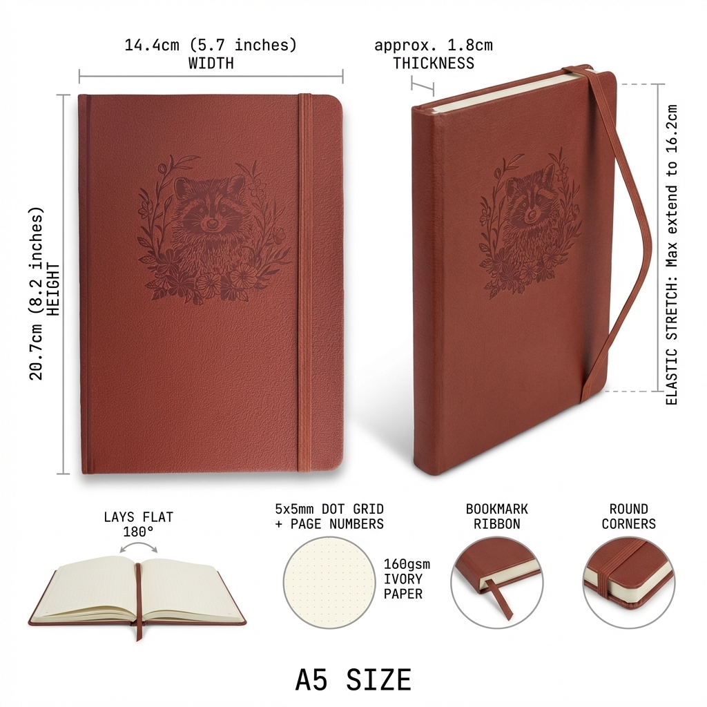 A5 Embossed Raccoon Dot Grid J – Notebook Dotted A5 Bewertung und Preis